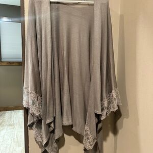 Gray Lace Trim Cardigan